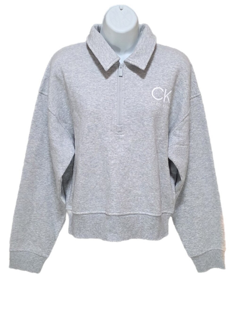 Calvin Klein Women's Fleece 1/4 Zip Pullover Sweatshirt Ck Logo Grey Heather S